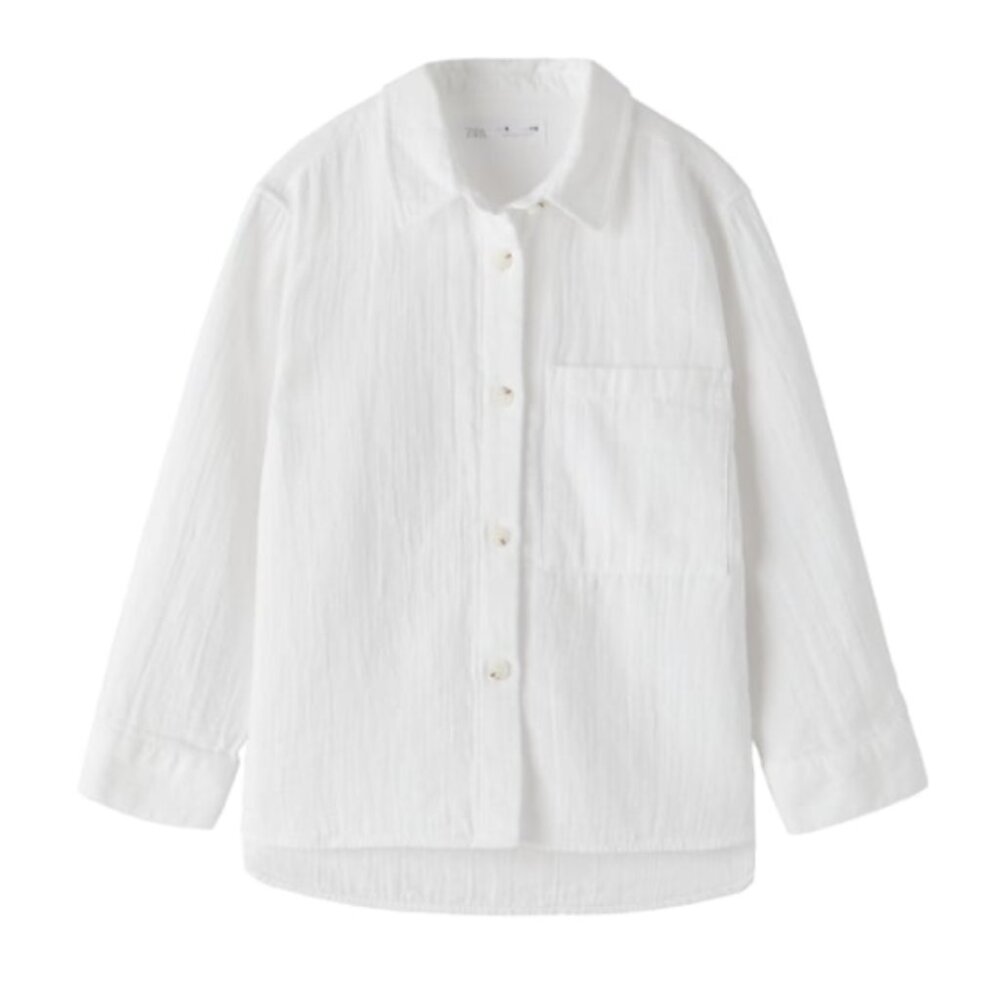 ZARA | Textured Button-Up Blouse | Girls 9 | White